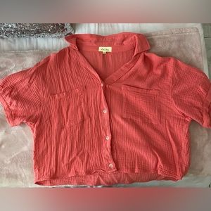 Coral Collared Cropped Blouse